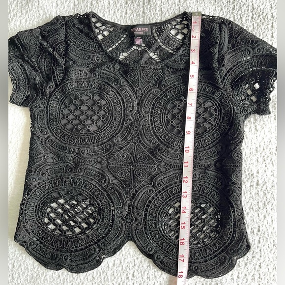 Revamped Black Crochet Lace Short Sleeve Top Fairy Grunge Festival Boho Size S - Picture 6 of 11